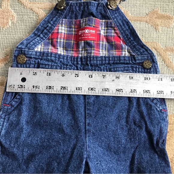 Vintage OshKosh B’gosh Sz 18 M Blue Denim Plaid Vestbak Overalls Made in USA - Picture 15 of 16